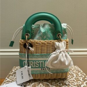 {Dior} Dioriviera Wicker Mini Lady Dior Aquamarina